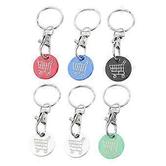 6pcs Stainless Steel Shopping Trolley Token Keychain Set for Quick Cart Access and Family Use