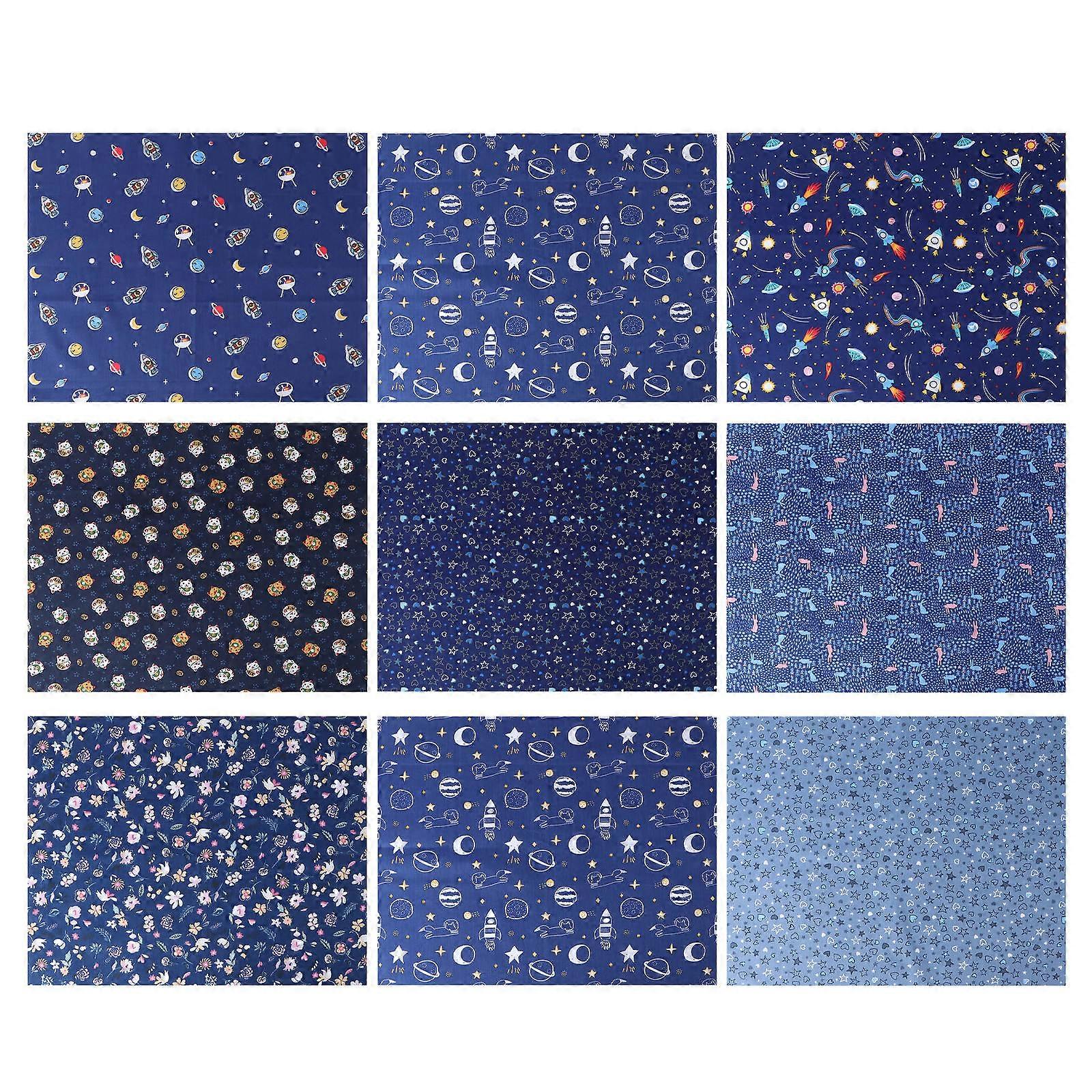 9Pcs Blue Printed Fabric Cloth for Sewing Projects Cotton Patchwork Sheets