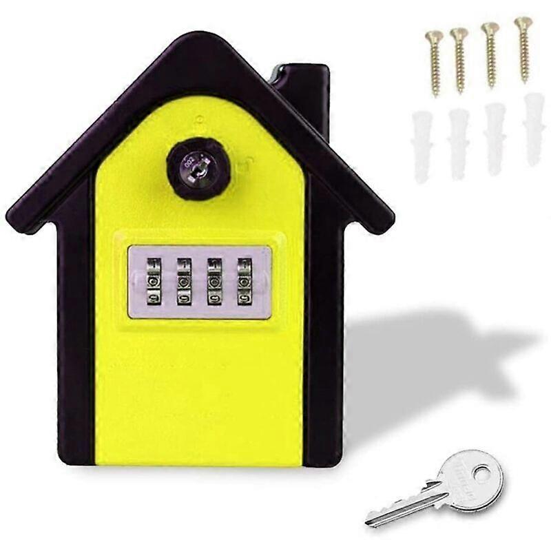 Secure Key Box, Wall-Mounted Key Box with Digital Code & Emergency Keys, Large XL Key Safe Box (Yellow)