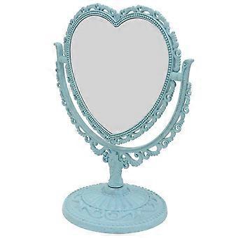 Tabletop Vanity Mirror Double-Sided Magnifying Makeup Mirror with 360 Degree Rotation (Heart Shape, Blue)