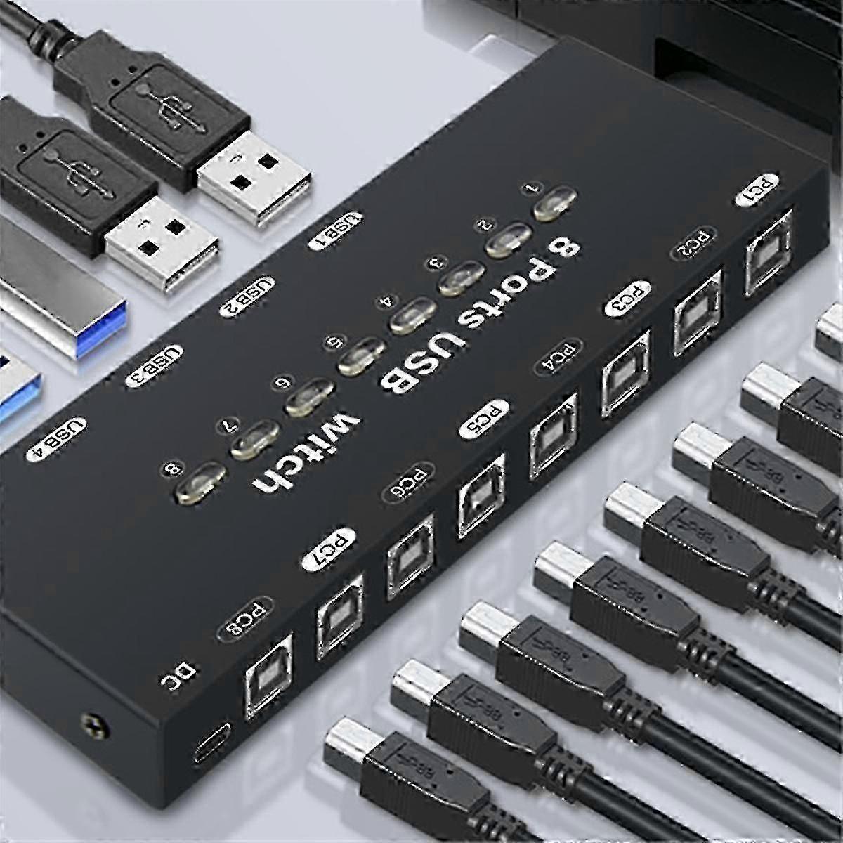 USB KVM Switch 8-in 4-Out Adapter for PC Keyboard Mouse Printer Sharing