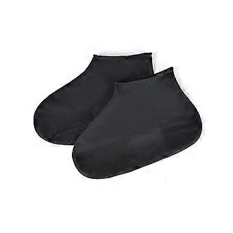 2Pairs Waterproof AntiSlip Latex Reusable Shoe Covers for Outdoor Walking Rain Protection Black Medium
