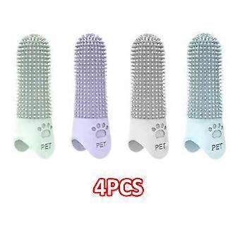 4-Piece Pet Toothbrush Set, Silicone Finger Sleeve Dental Cleaner, 360 Soft Bristles for Cats and Dogs, Battery-Free Oral Care