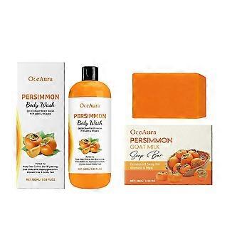 Persimmon Body Wash + Persimmon Soap Bar Set for Body Odor Control, Purifying Deodorizing Body Soap for Eliminating Odor, Skin Brightening