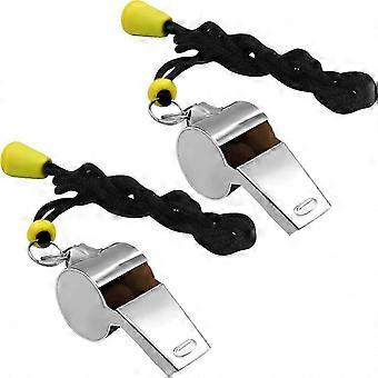 Stainless Steel Sports Whistle with Lanyard, Loud Crisp Sound, for Training & Professional Use, 2-Pack