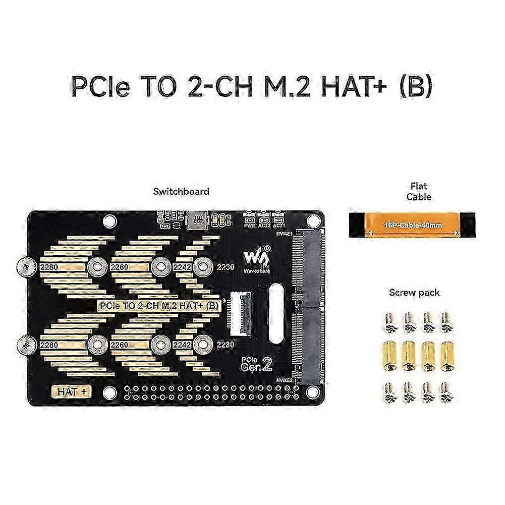 Waveshare PCIe to Dual Channel M.2 Adapter Board Module compatible with Raspberry Pi 5 5Gbps Module Hard Disk Read/Write Faster Module