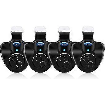 Paquete de 4 alarmas electrónicas LED negras para picadas, compatibles con cañas de pescar, con campana sonora de clip - Modelo JA