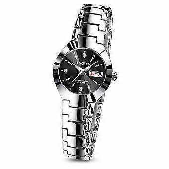 Women's Quartz Watch White Steel Black Dial Korean Simple Fashion Waterproof Ultra Thin JY
