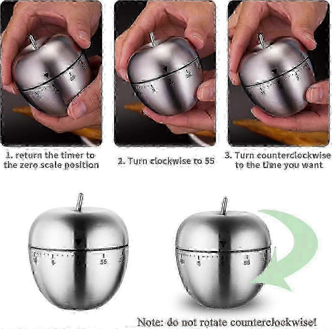 Kitchen Timer Apple Shape Manual Mechanical Rotation Alarm Kitchen Timer Stainless Steel