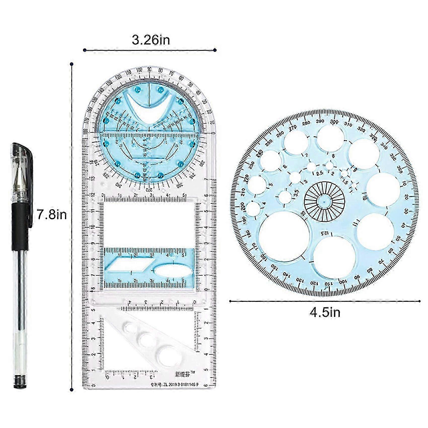 8 Pcs Multifunctional Geometric Ruler Plastic Circle Drawing Tool Drafting Templates Clear Graphic Design Tools