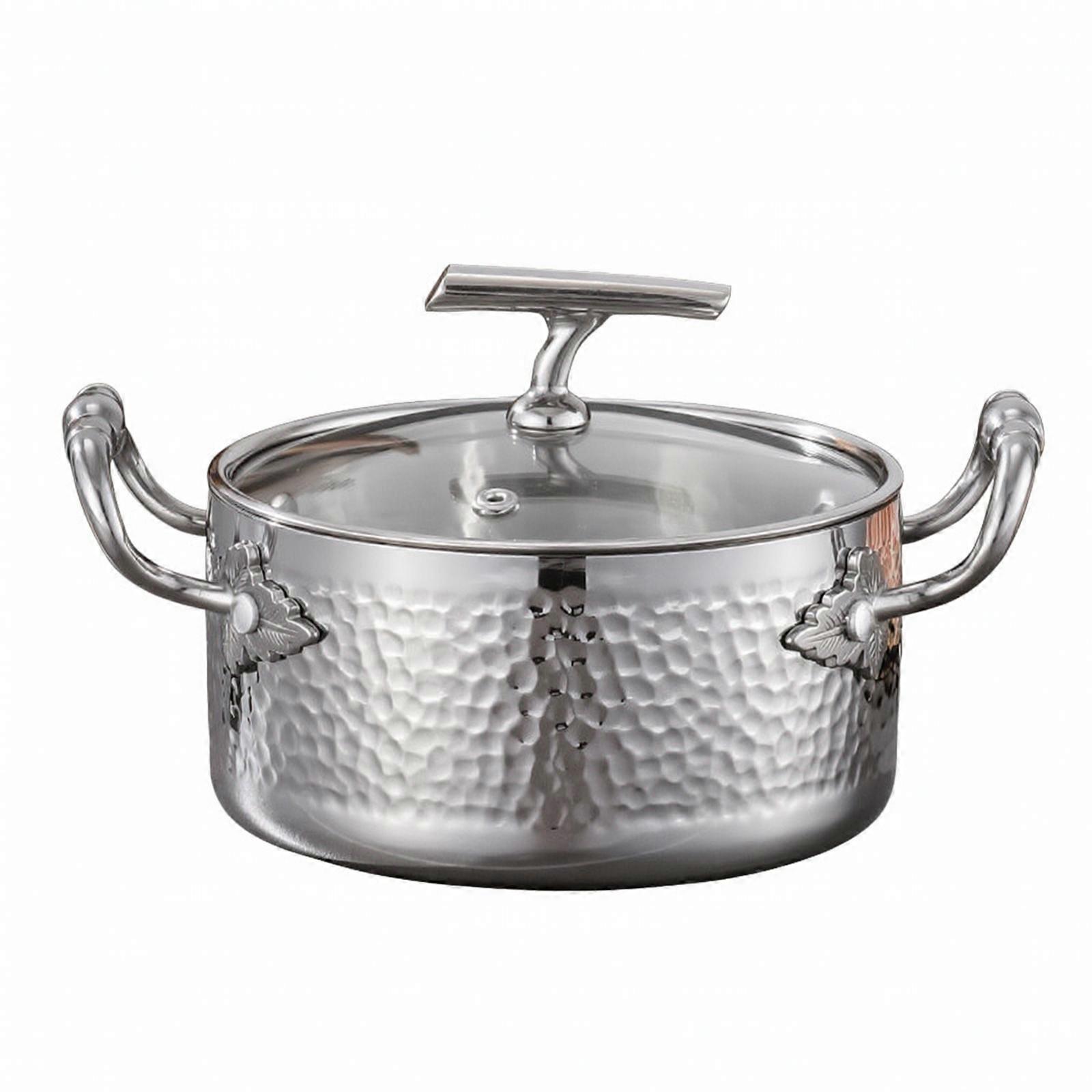 Single-Serving Individual Hot Pot Hammered Stainless Steel, Compact Tabletop