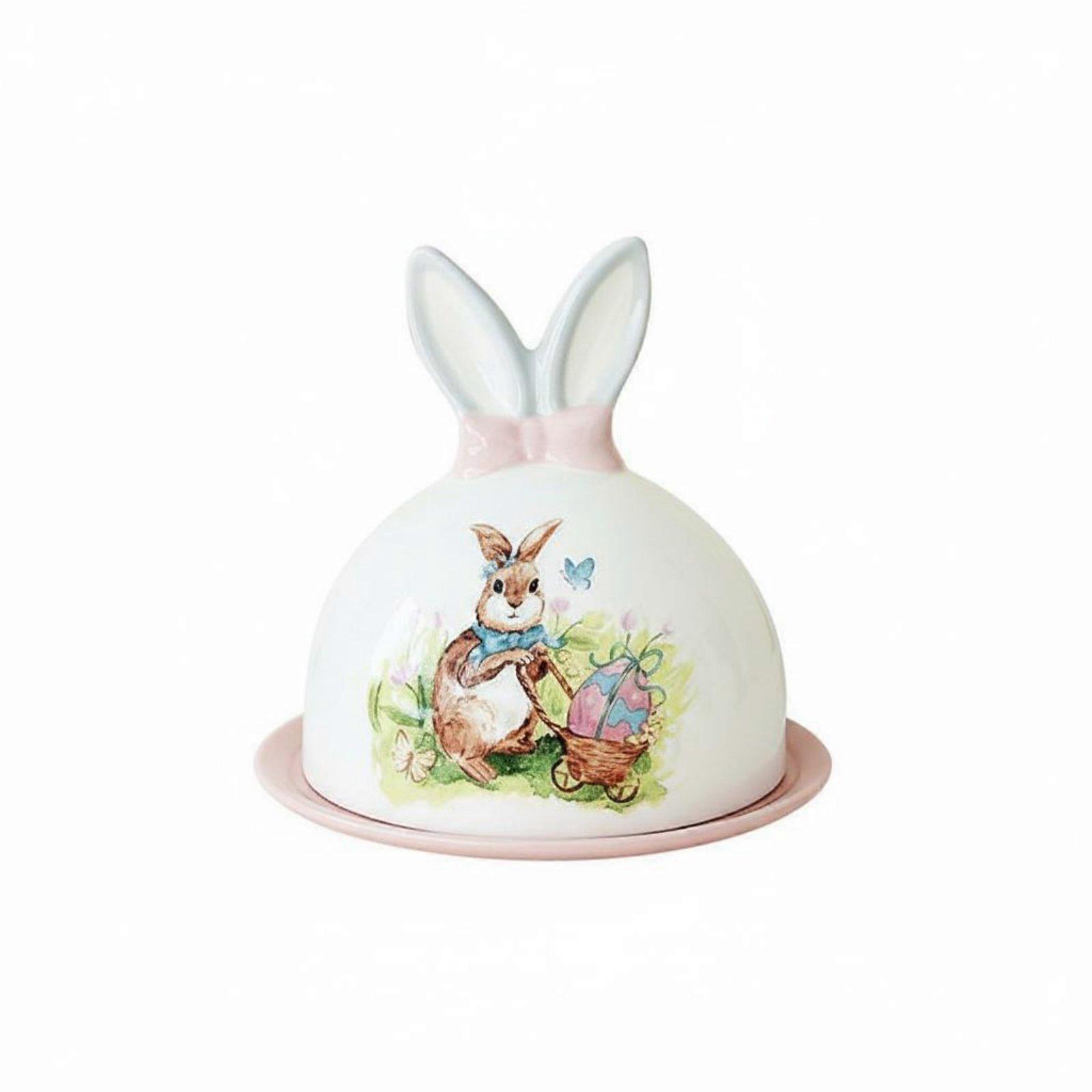 Hare Butter Dish Smooth Glazed Finish Easter Bunny Serving Plate Gift Ceramic