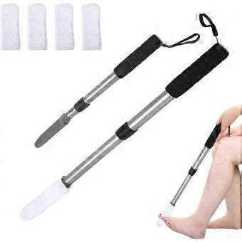 Upgraded long-handled toe cleaning brush, 18.5-29 inches, made of white plastic, comes with 4 reusable drying sleeves, suitable for seniors.