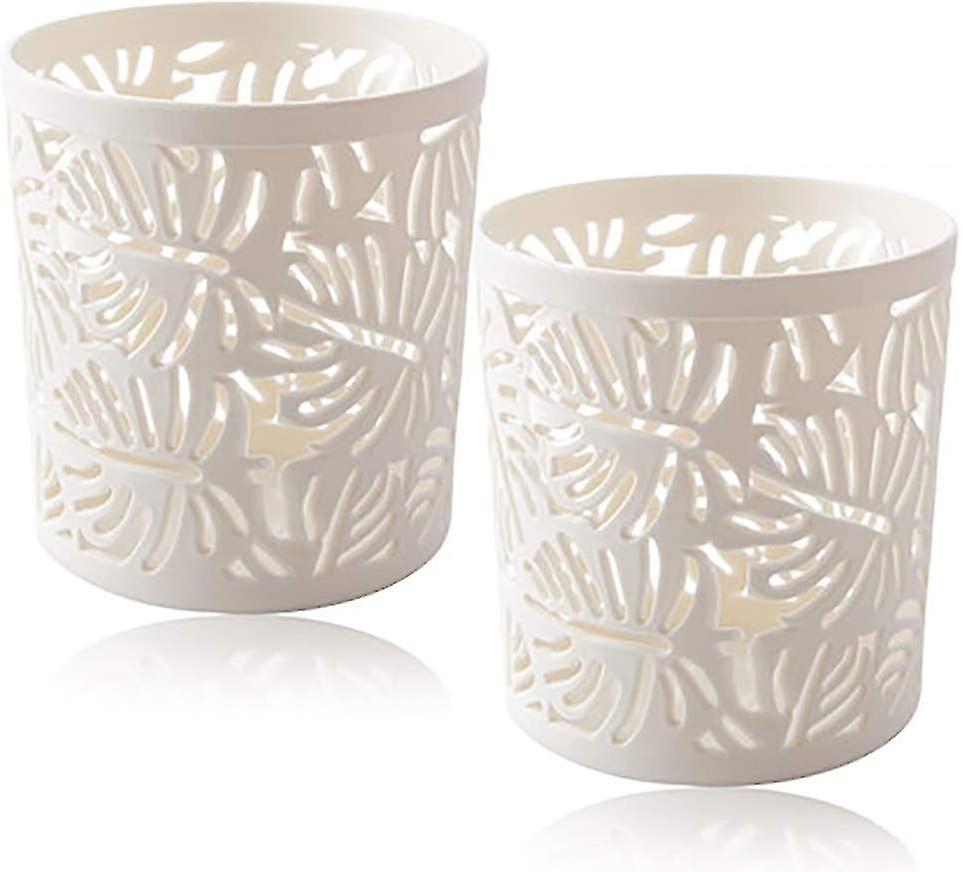 Round Hollow Tropical Palm Leaves Pencil Holder 2pcs(white)