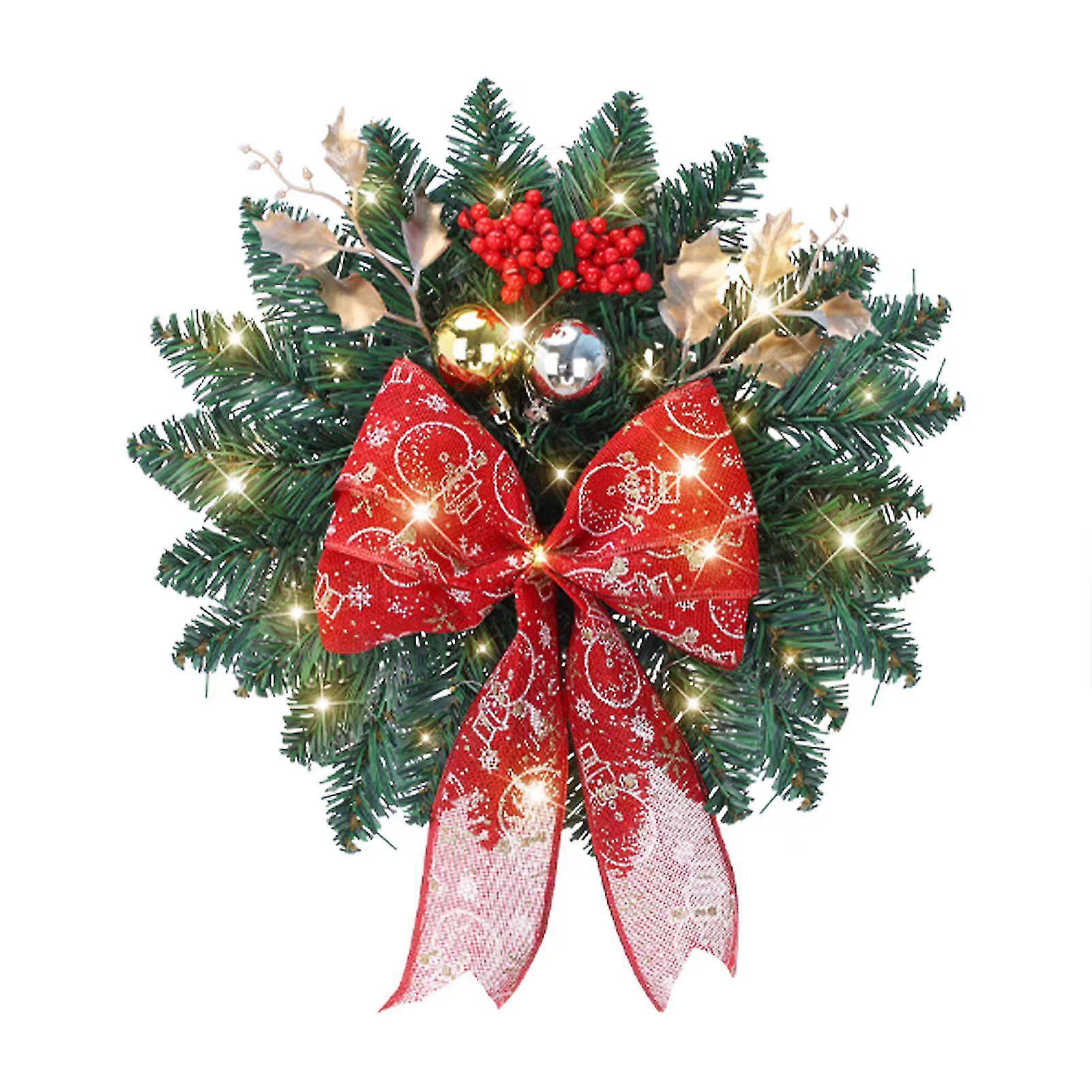 Christmas Wreath With Bowknot Christmas Elements Design With Led Lights For Xmas Front Door Decoration