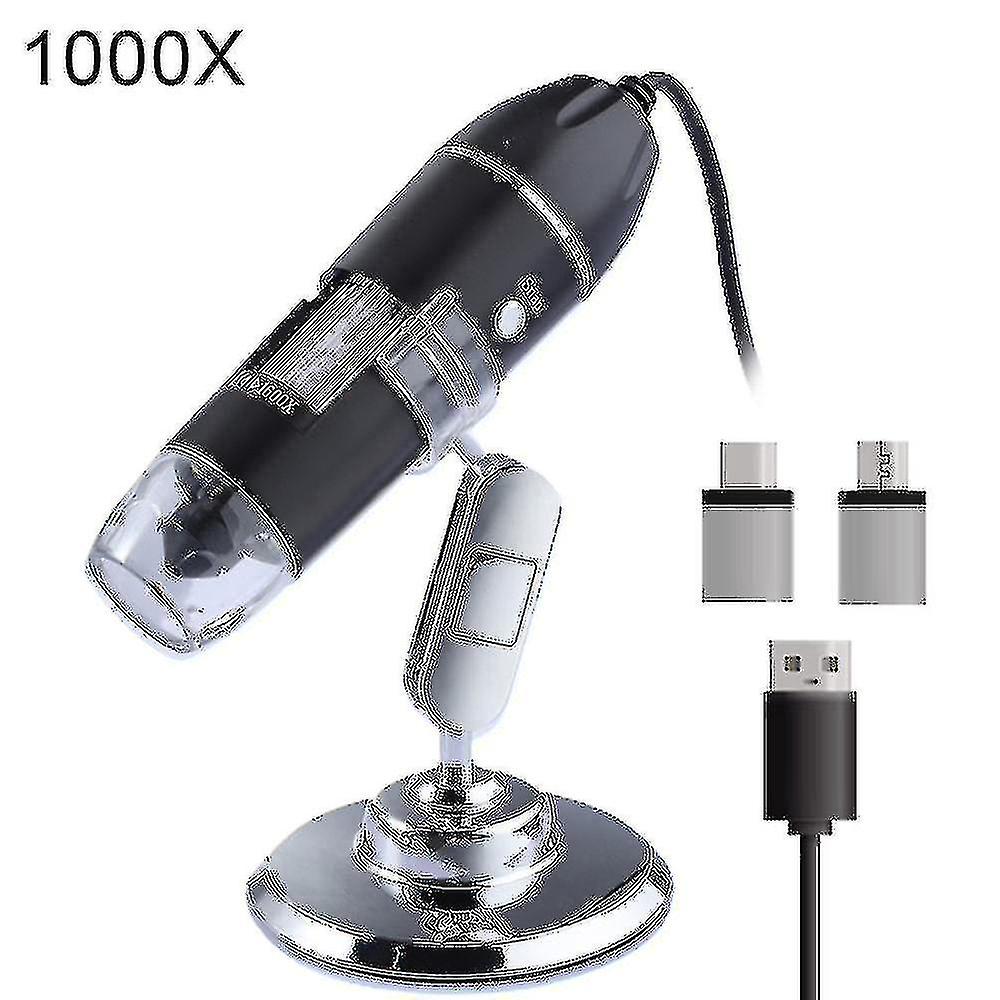 1600X 1000X 500X USB Microscope Handheld Digital Microscope 3 in 1 USB Type-c Micro Electronic 8 LEDs Microscopes with Bracket