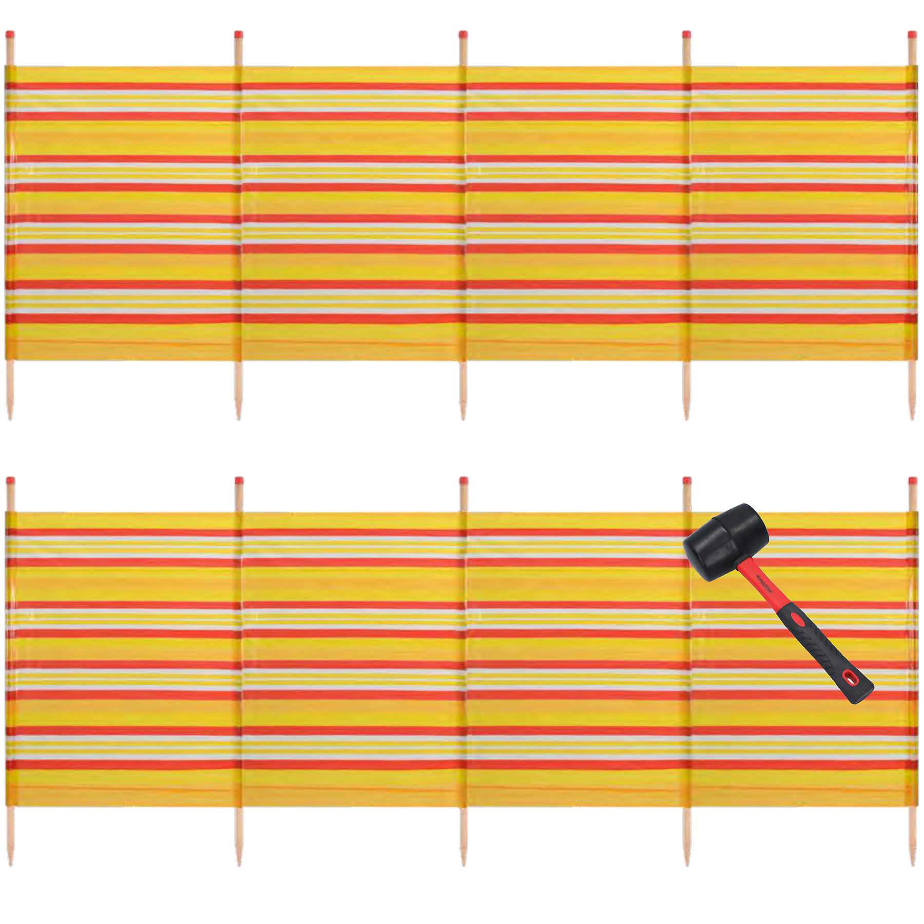 2 PACK 5 Pole Windbreak & Mallet Beach Shelter 1.2m by 2.8m Screen Stripe
