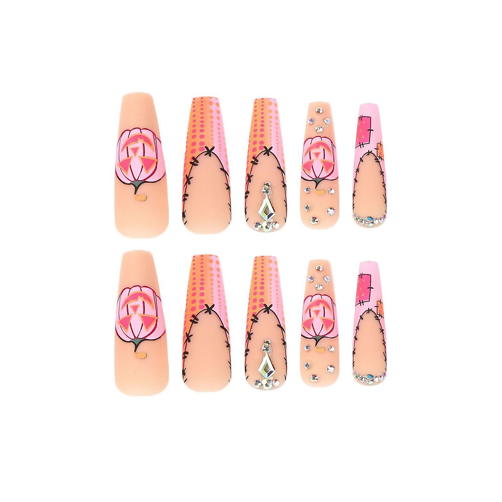 Pink Tips Orange False Nails Durable & Never Splitting Fake Nails