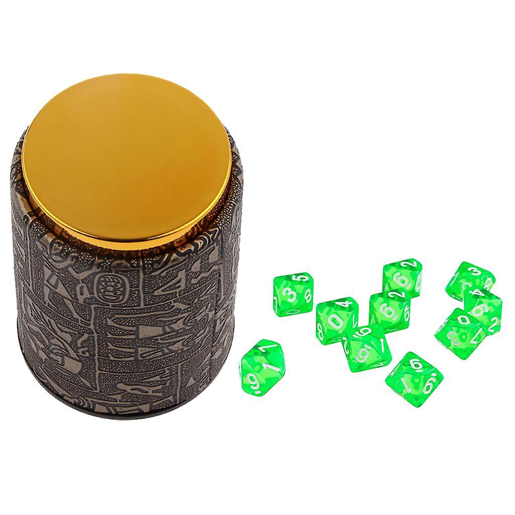 10 Pieces Green Ten Sided D10 Dice with 1 Dice Cup for D&D TRPG Party Games