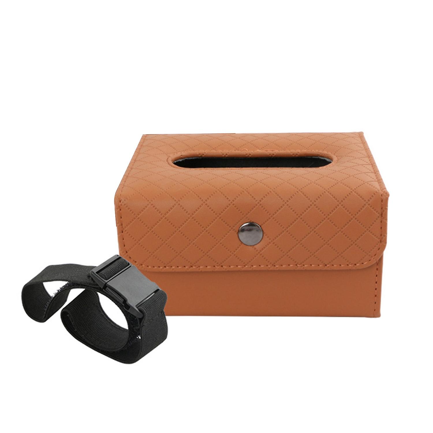 Car Tissue Box Multifunctional Plaid Large Capacity Folding Design Wear-resistant Decorative Faux Le
