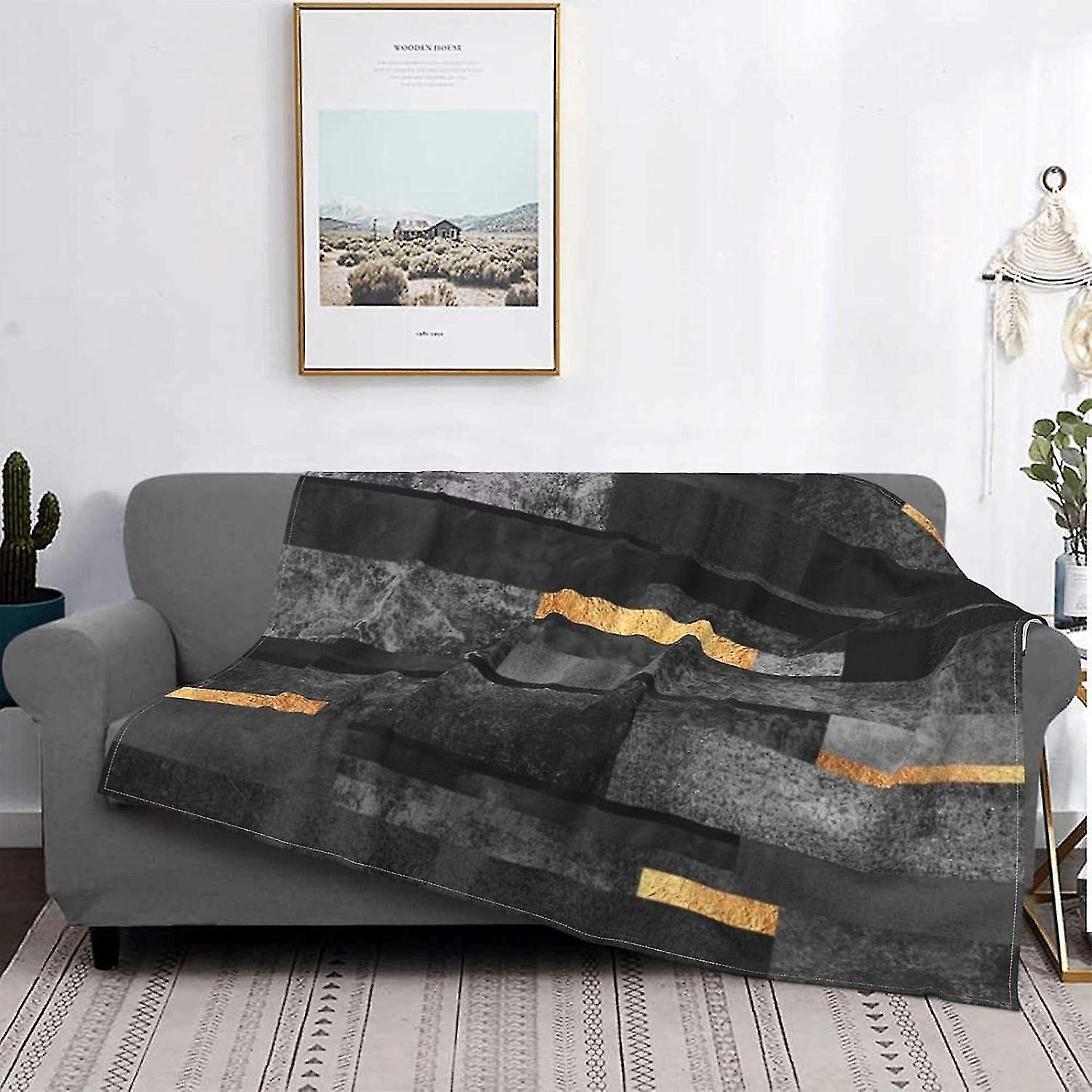 Blanket Urban Black Gold Warm Flannel Fleece Plush Soft Sofa Throw