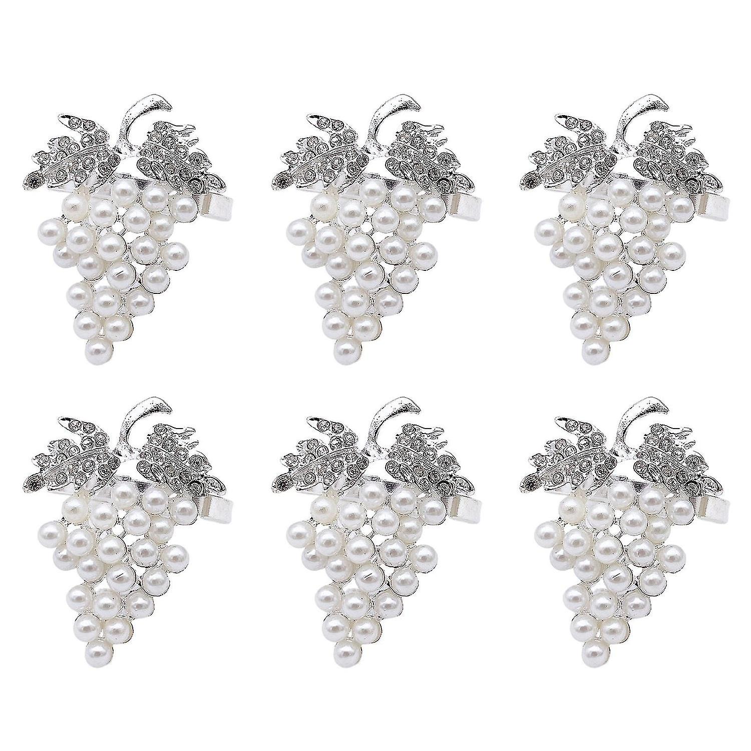 12 Pack Napkin Buckles Chic Durable Metal Fake Pearl Grape Napkin Rings For Banquets (Imitation Silv
