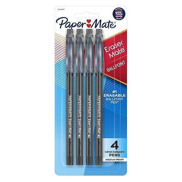 Paper Mate Erasermate Erasable Pens, Medium Point, Black, 4 Count