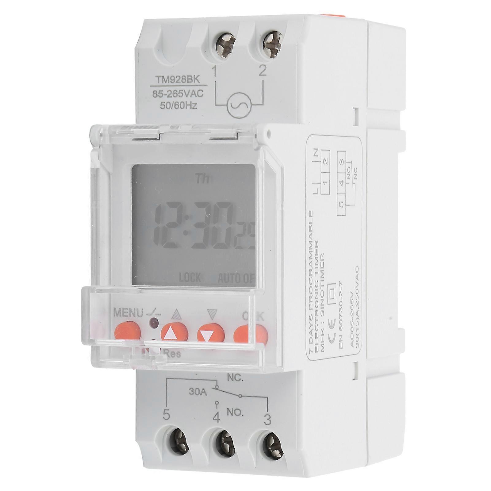 24hrs Programmable Digital Analogue Timer Switch TM928BK with LCD Backlight, 85‑265V 30A for Din Rail