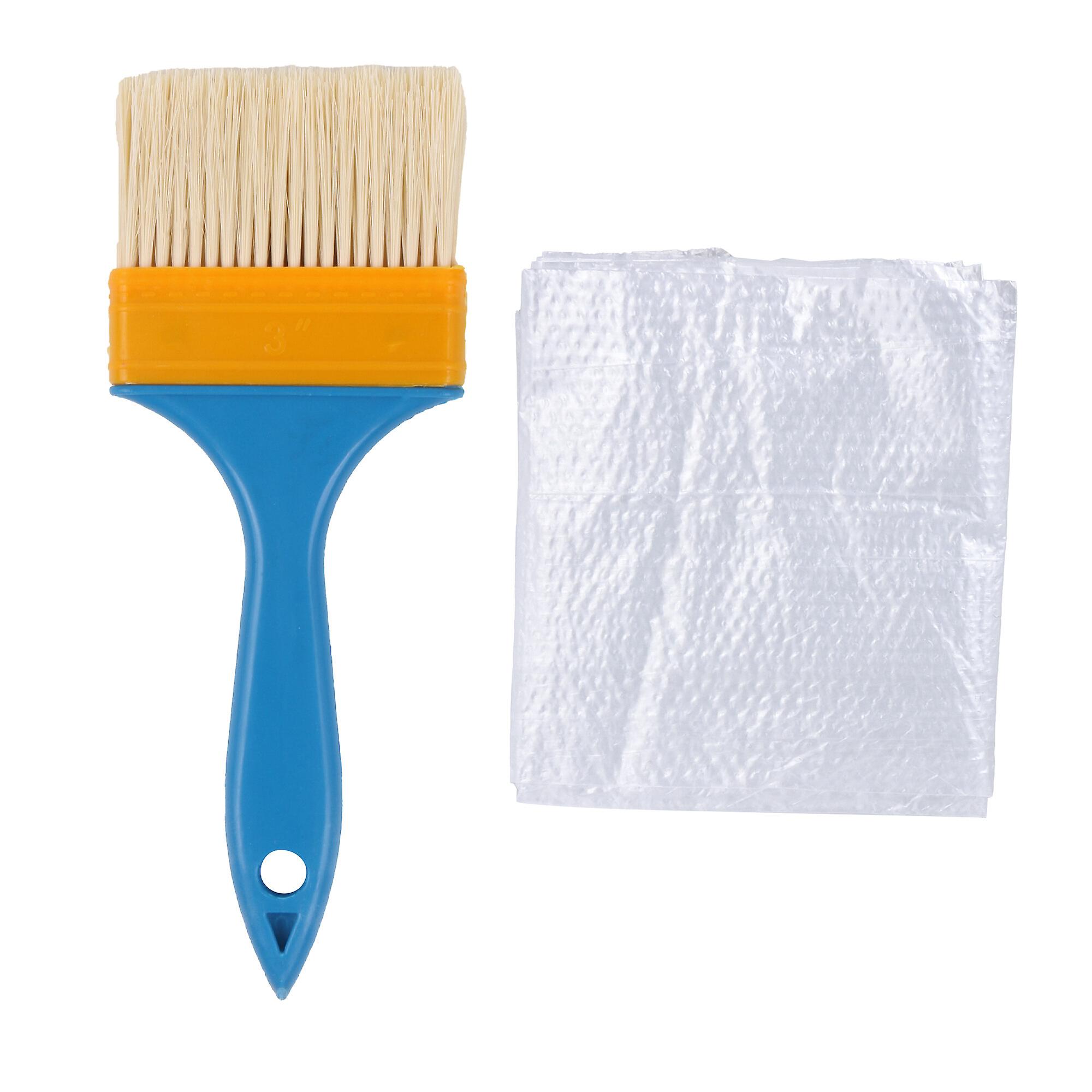 2 Pcs Plastic Handle Paint Brush 3Inch w/ Transparent Plastic Apron 35Inch