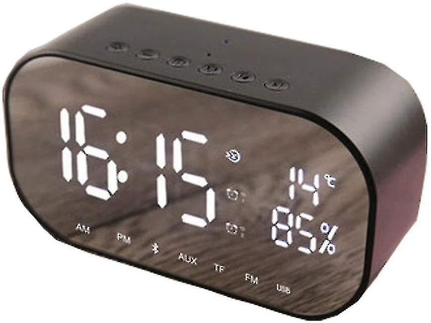 3color Wireless Bluetooth Led Alarm Clock - Double Speaker With Mirror Surface - Time Reminder - Room Decoration,black