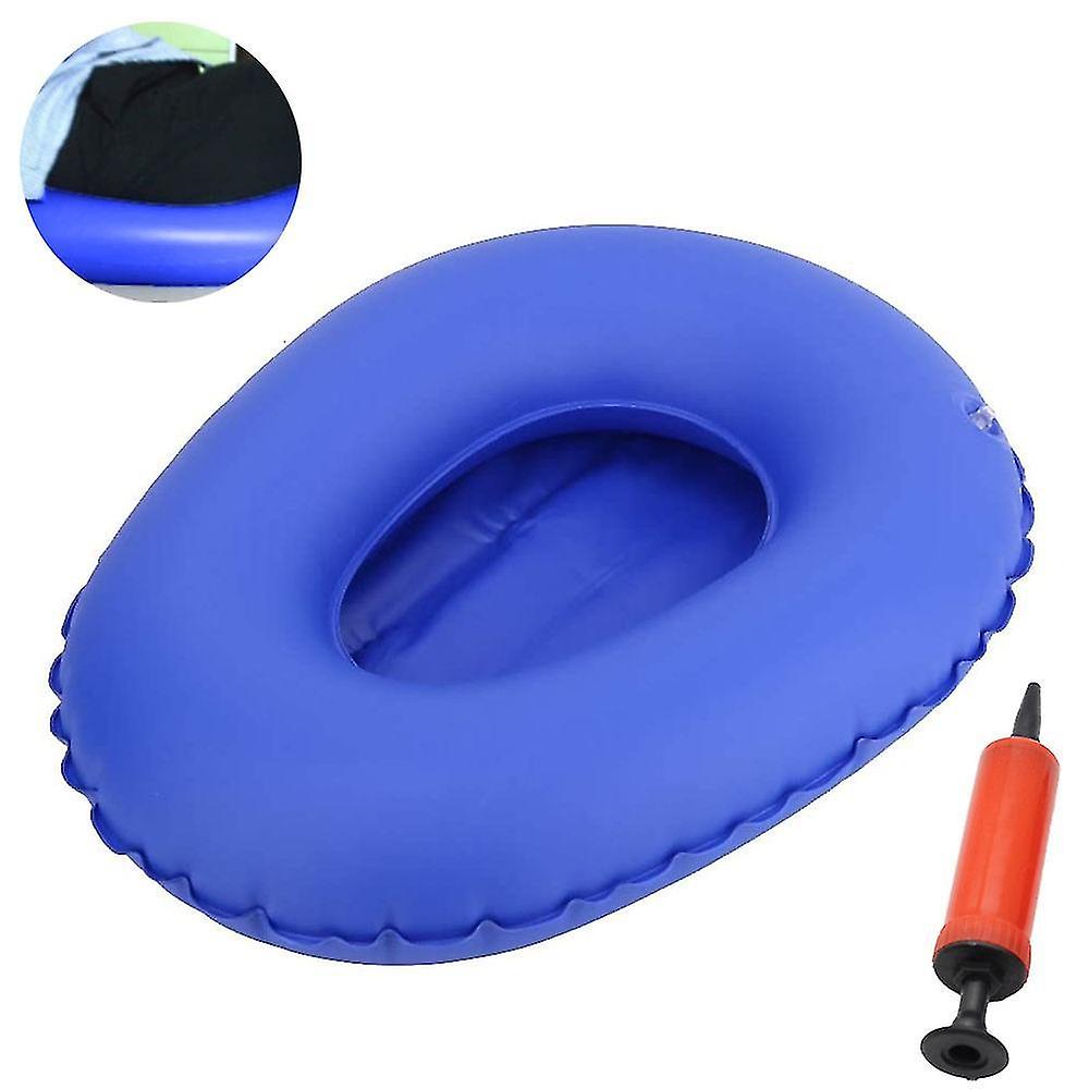 Washable Portable Air Inflation Blue Bed Pan Bedridden Elderly