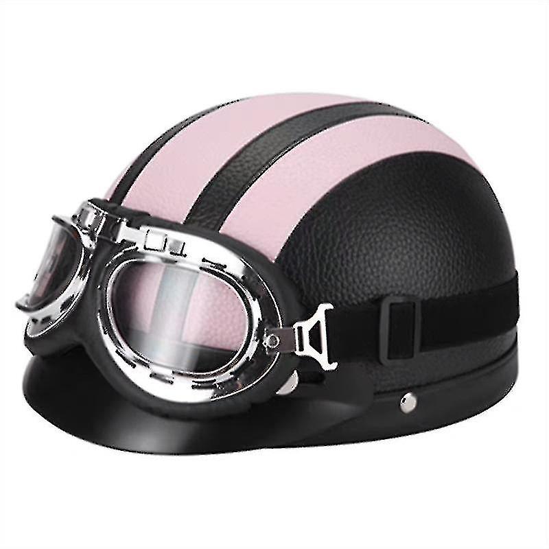 B-retro Motorcycle Leather Half Helmet With Goggles