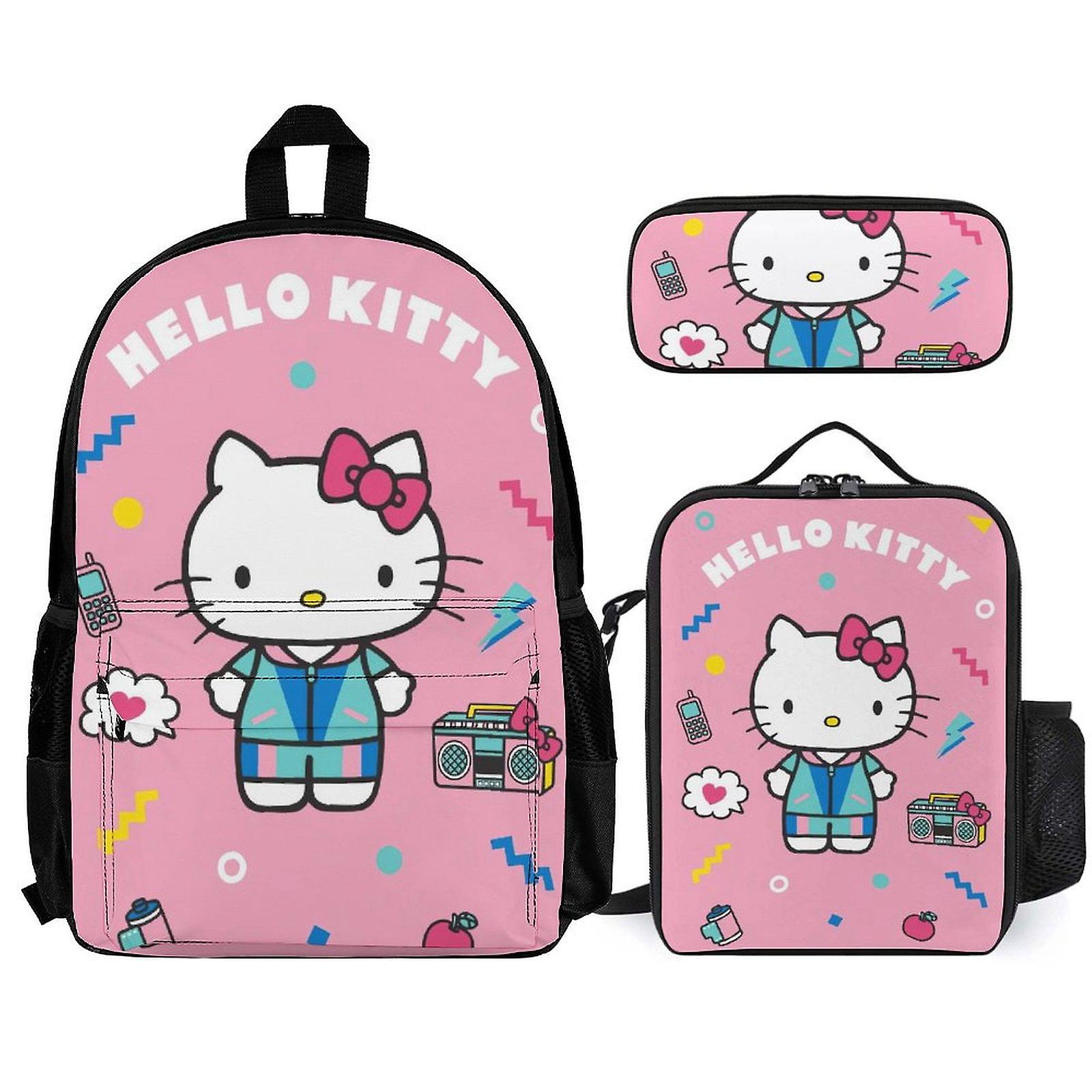 Hello Kitty Backpack Set, Backpack with Lunch Box And Pencil Case 3pcs Set