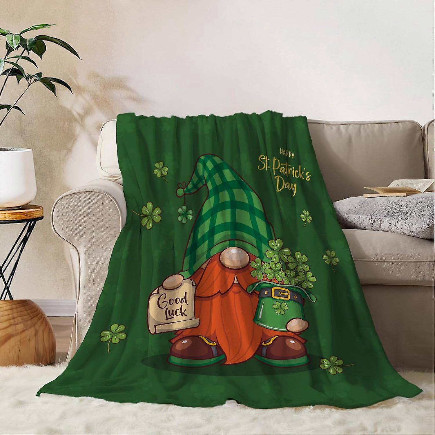 St Patricks Day Decorative Throw Blanket Green Gnome Shamrocks Throw Blanket for Couch Sofa Bed Soft Cozy Lightweight Fuzzy Plush Fleece Blankets and 