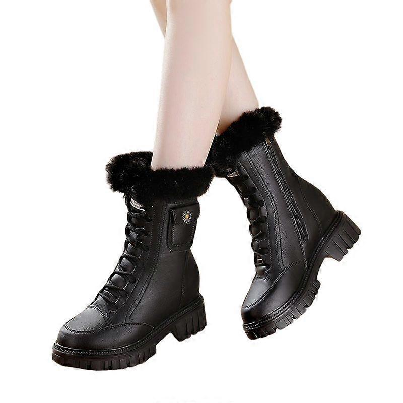 Women's Snow Boots Non-slip Outer Wear Winter Inner Heightened Platform And Pile Cotton Boots Lace