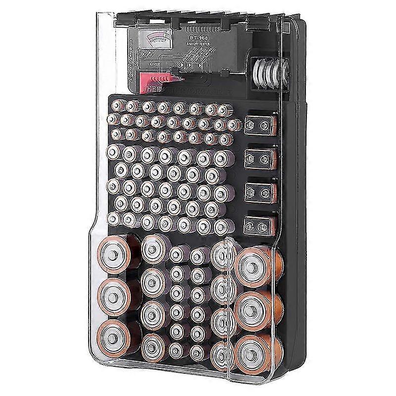 علبة تخزين البطارية ، المنظم بغطاء شفاف مفصلي ، مع جهاز اختبار البطارية ، يحمل 93 بطارية