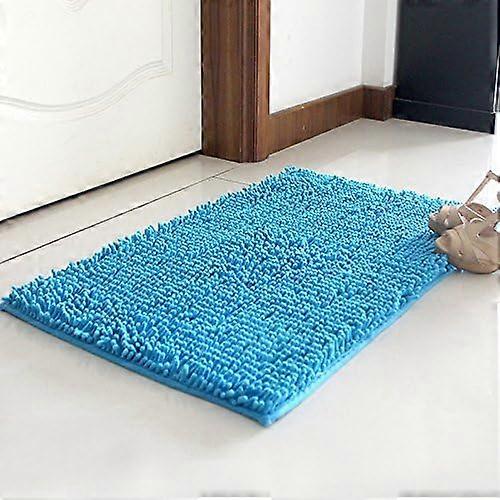 حصيرة حمام أشعث من الشنيل من الألياف الدقيقة ، ناعمة ومريحة ، فائقة امتصاص الماء ، غير قابلة للانزلاق ، سميكة للحمام (60 × 40 سم ، بحيرة زرقاء)