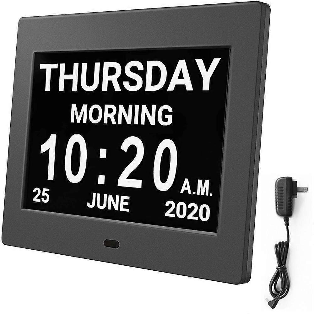 Digital Calendar Alarm Day Clock with 8" Large Screen Display, Am Pm, 5 Alarm, Dementia Clocks LED Electronic Desk Calendar Elderly Alarm Clock Perpet