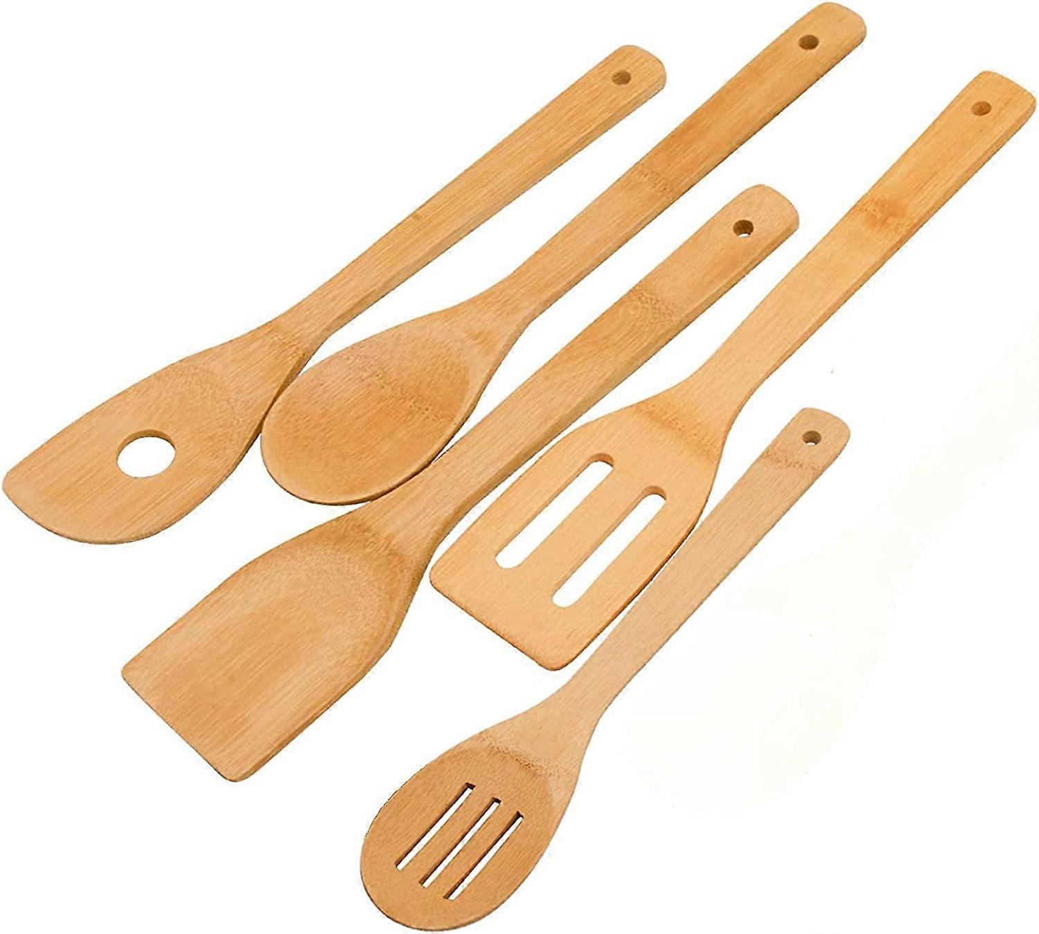 Set di utensili in legno per cucinare Set di utensili in bambù da 5 pezzi Spatola in legno Cucchiaio Set di utensili da cucina