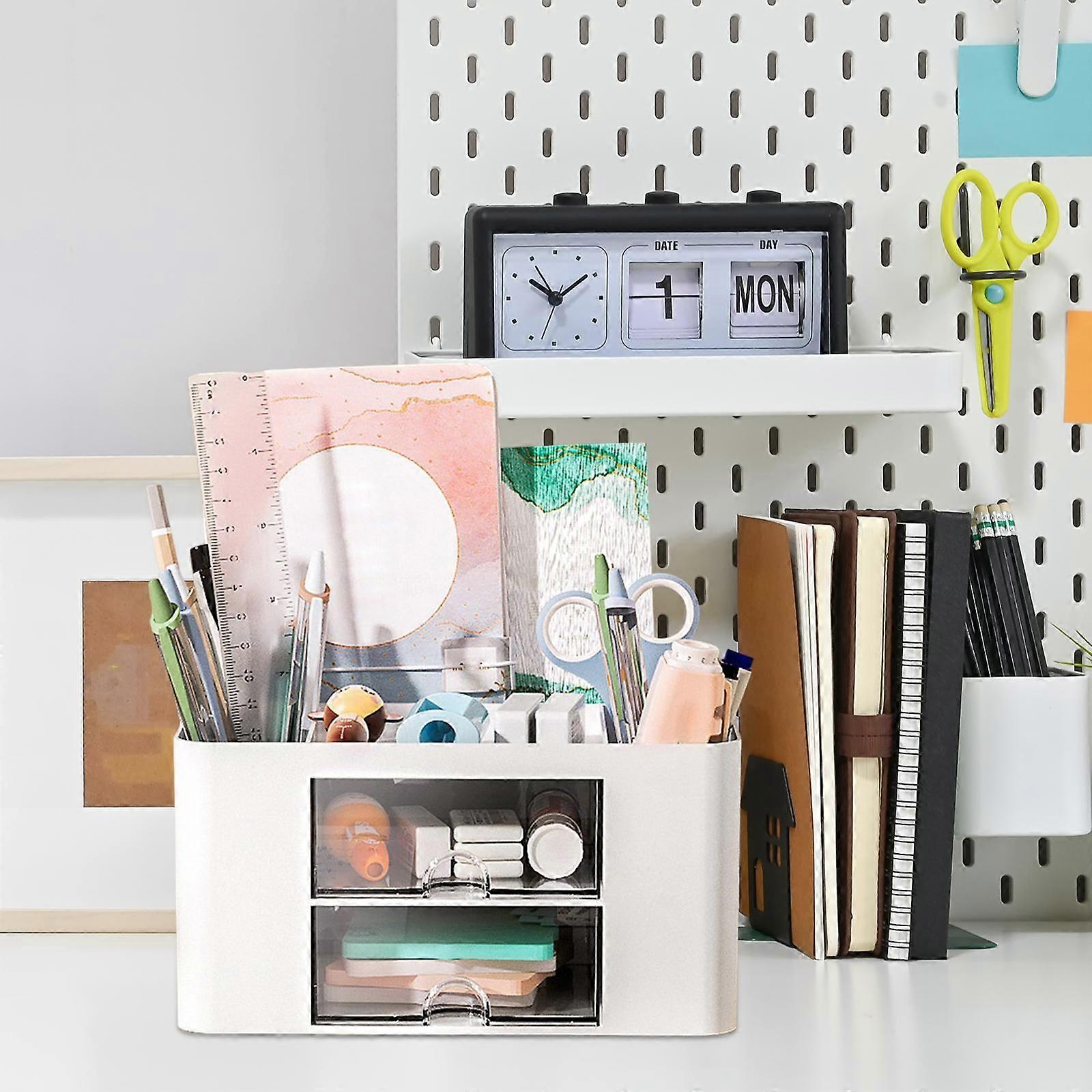 Vanity Cosmetic Organizer Pencil Storage Box with Drawers Desk Supplies Multi Functional Size 19.5x14x10cm Saving Space Portable