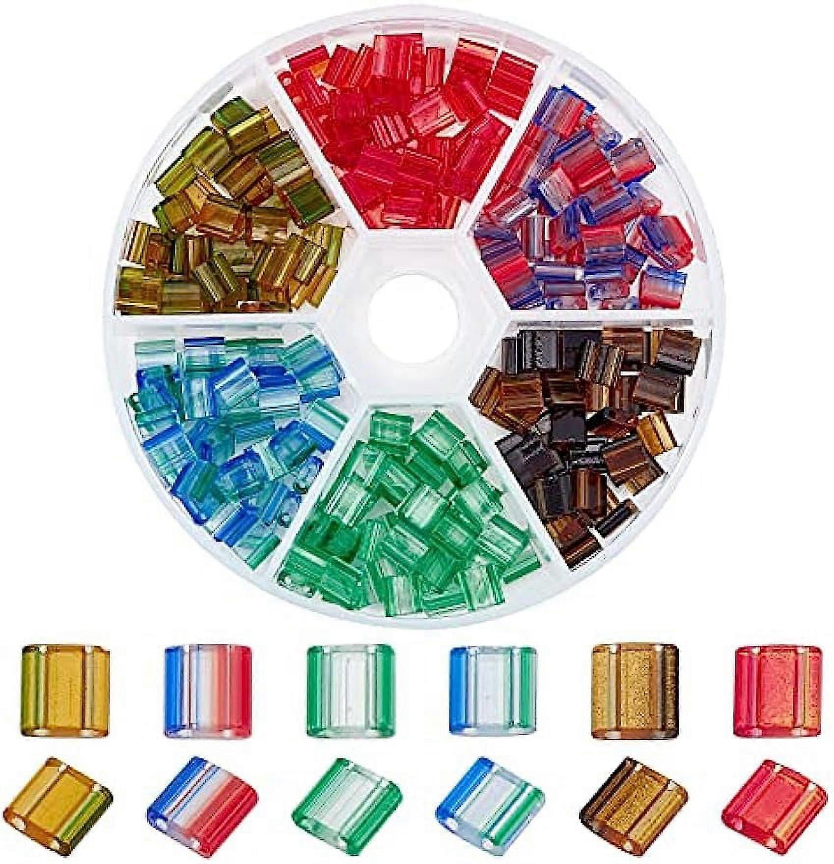 240 Pcs 6 Colors Tila Beads 5*5mm Glass Seed Beads 2-Hole Glass Pony Beads Transparent Spray Painted Loose Beads