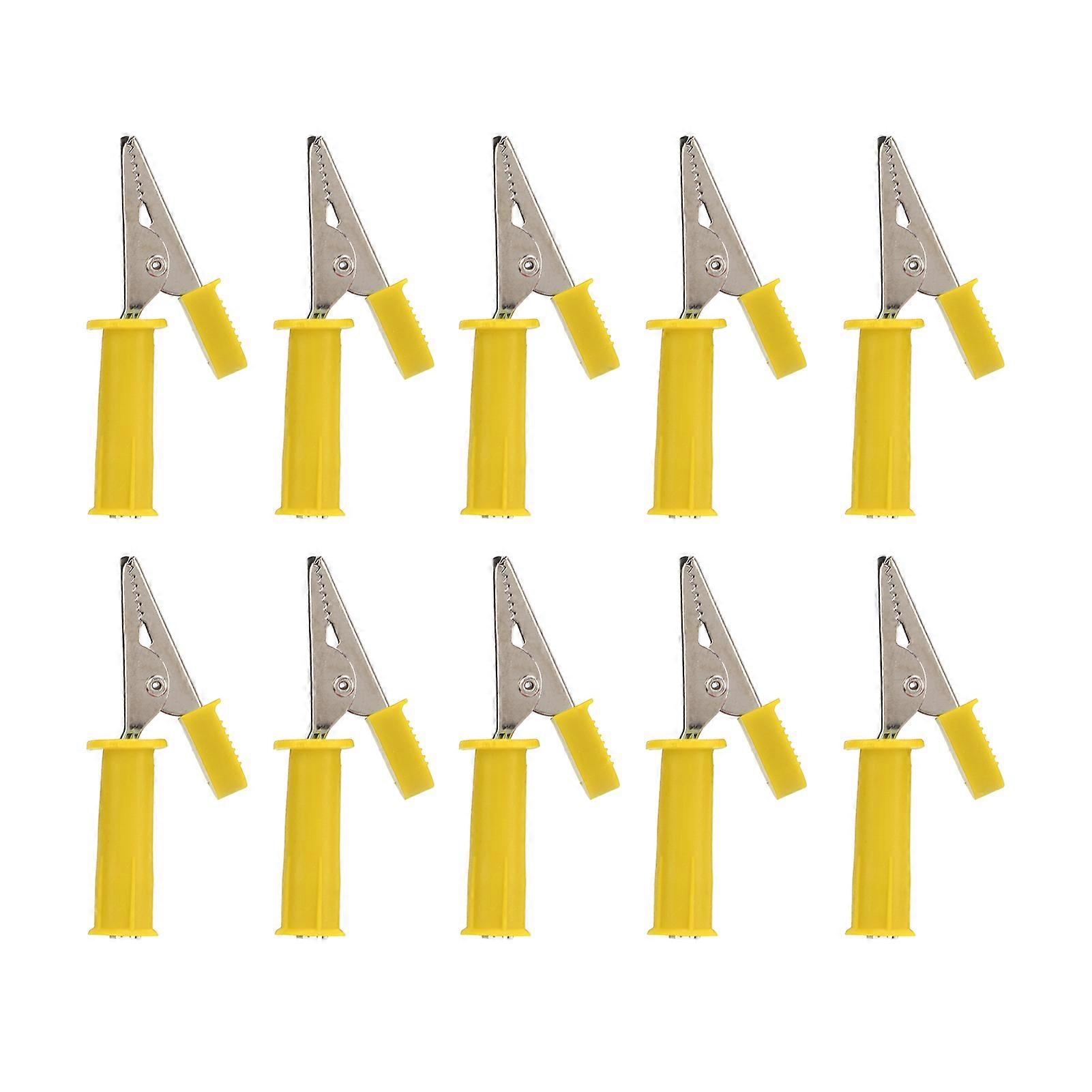 10 قطع مشبك تمساح معزول 5 مم فتحات النحاس النقي اختبار كليب مع مقبس 4 مم للاختبار التجريبي الأصفر