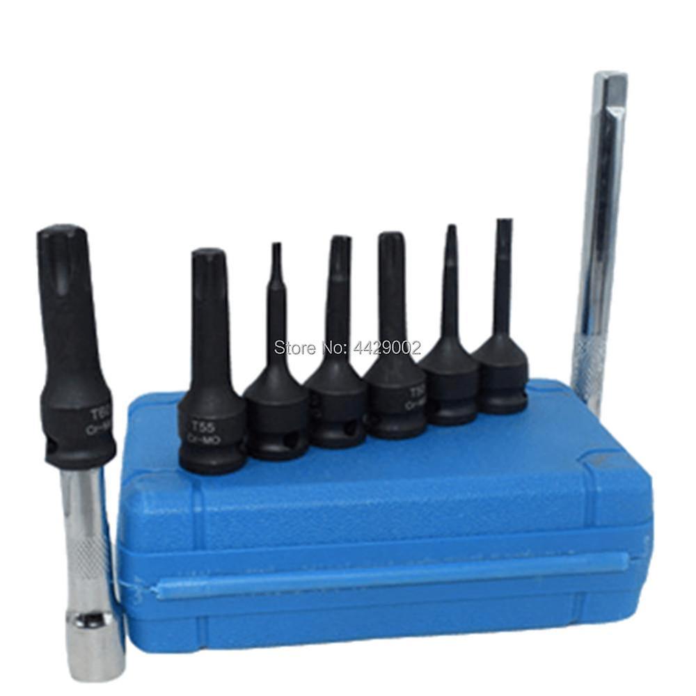 7Pcs Impact Spline Bit Socket T20 T25 T30 T40 T50 T55 T60 + 3" 6" Socket Extension Bar 3/8 Drive Socket Wrench Bar Extension