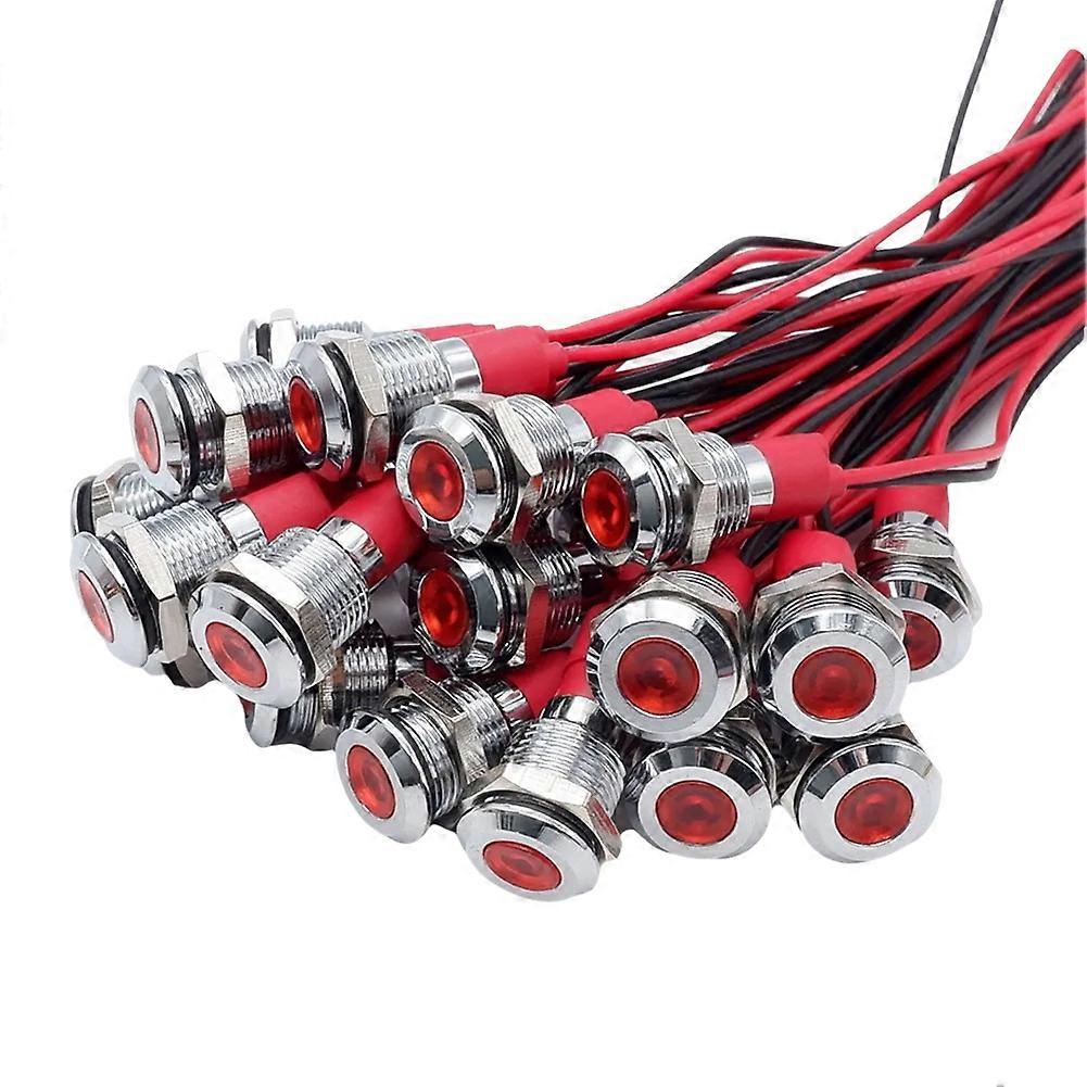 20Pcs 6mm Metal LED Warning Indicator Light Signal Lamp Pilot Onboard Display Lights with Wire 3V Red