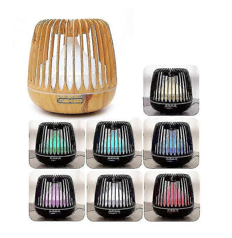 Ultrasonic Air Humidifier Aroma Oil Diffuser Wood Grain 7 Color Changing Led