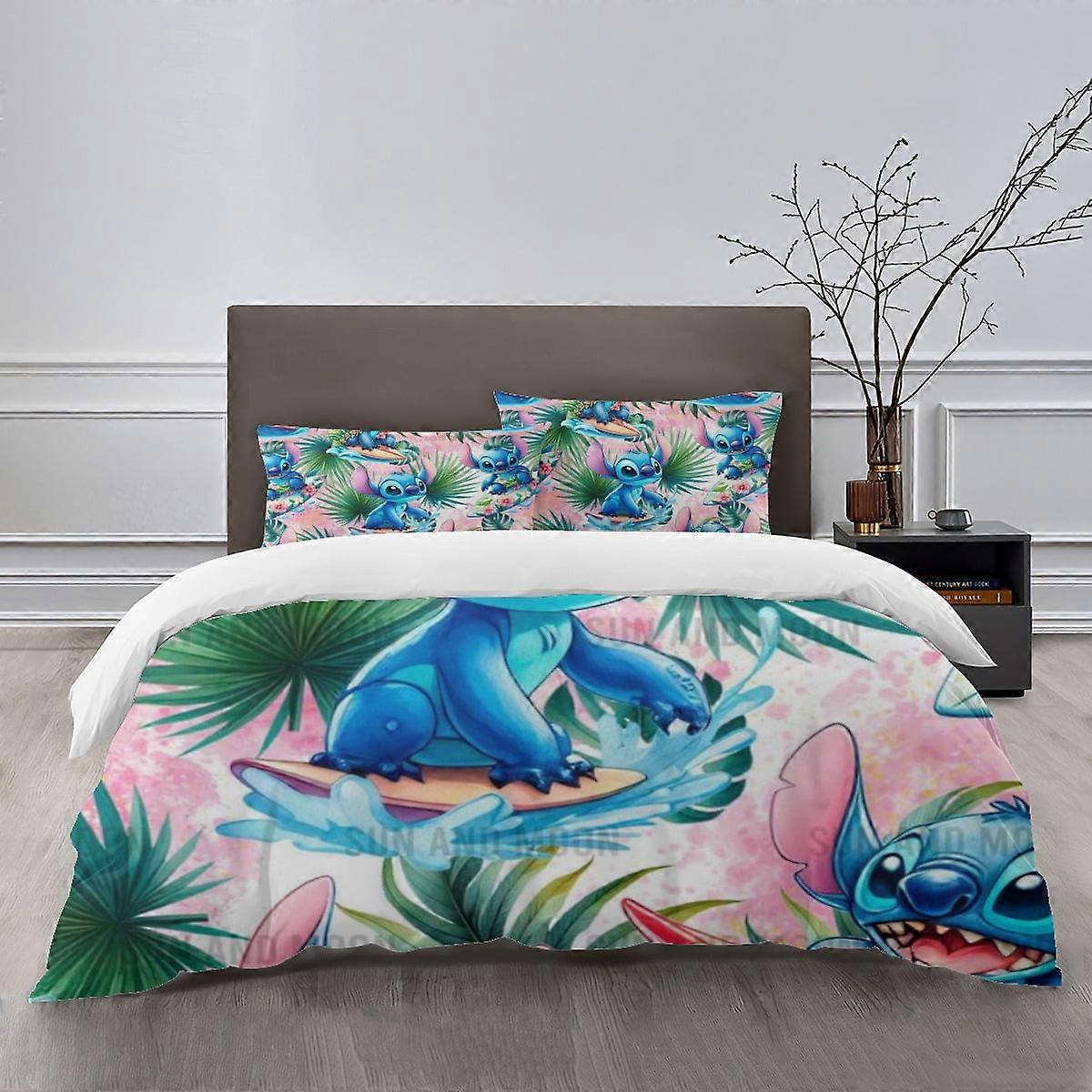 Lakan g1088 Stitch Sängkläder Set Säng tecknad påslakan Lätta 3-delade insatsset för barn pojkar flickor (1 påslakan och 2 örngott) tq1088