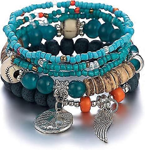 Layered Bracelets,bohemian Stretch Beaded , Multilayer Stackable Bracelets, Blue