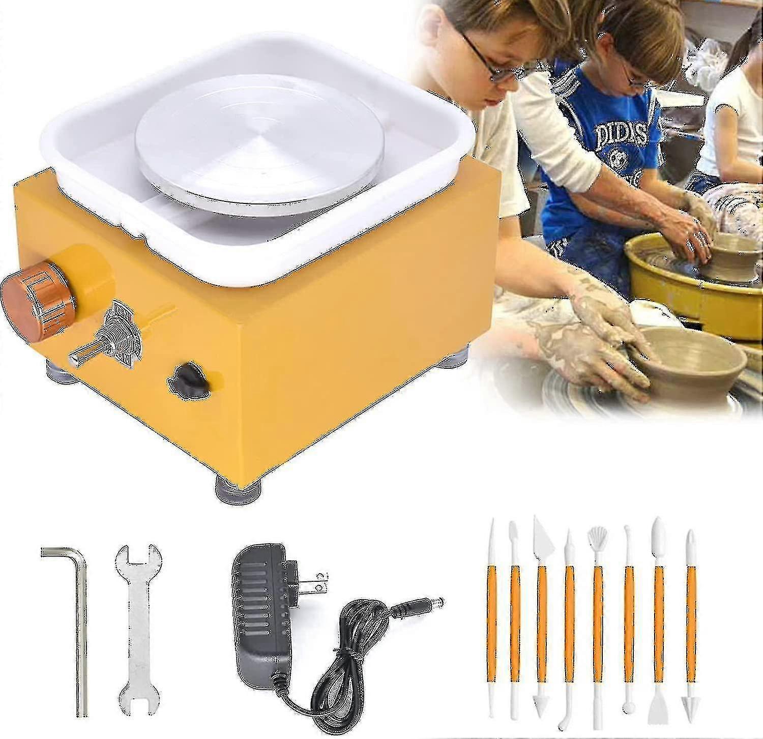 Mini Pottery Wheel, Electric Pottery Machine 2000rpm Ceramic Wheel Machine Turntable Diy Clay Tool With Removable Abs Basin, 10cm Pottery Plate (yello