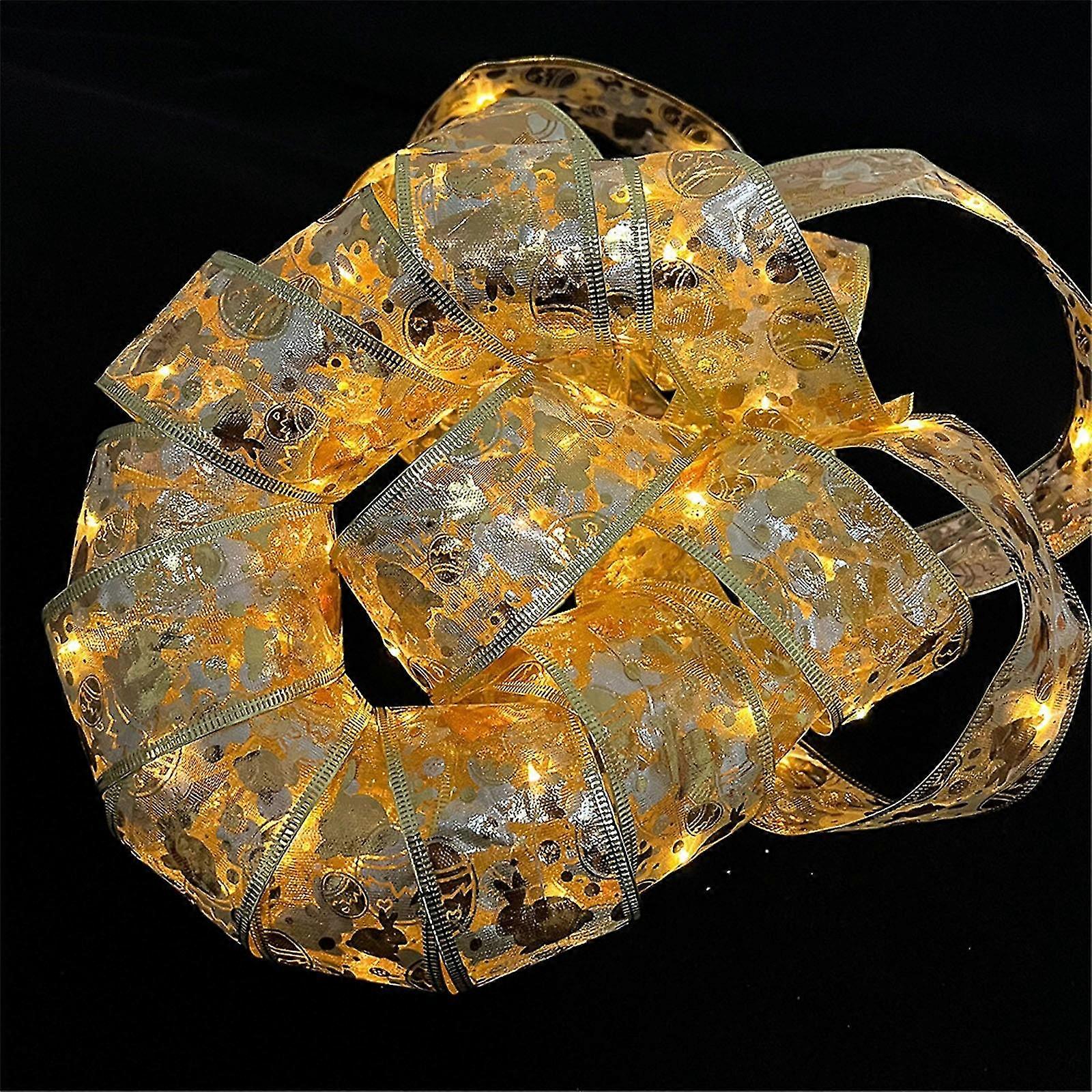 Easter Decoration Led Ribbon Lights Easter Tree Ornaments Diy Lace Bow String Lights Decoration
