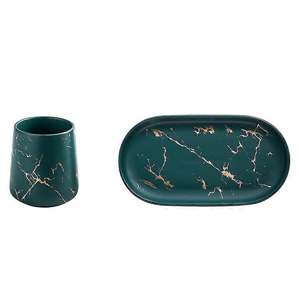 Ceramic Mouthwash Cup Household Couple Wash Cup Household Toothbrushing Cup Oval Tray Bathroom Supp